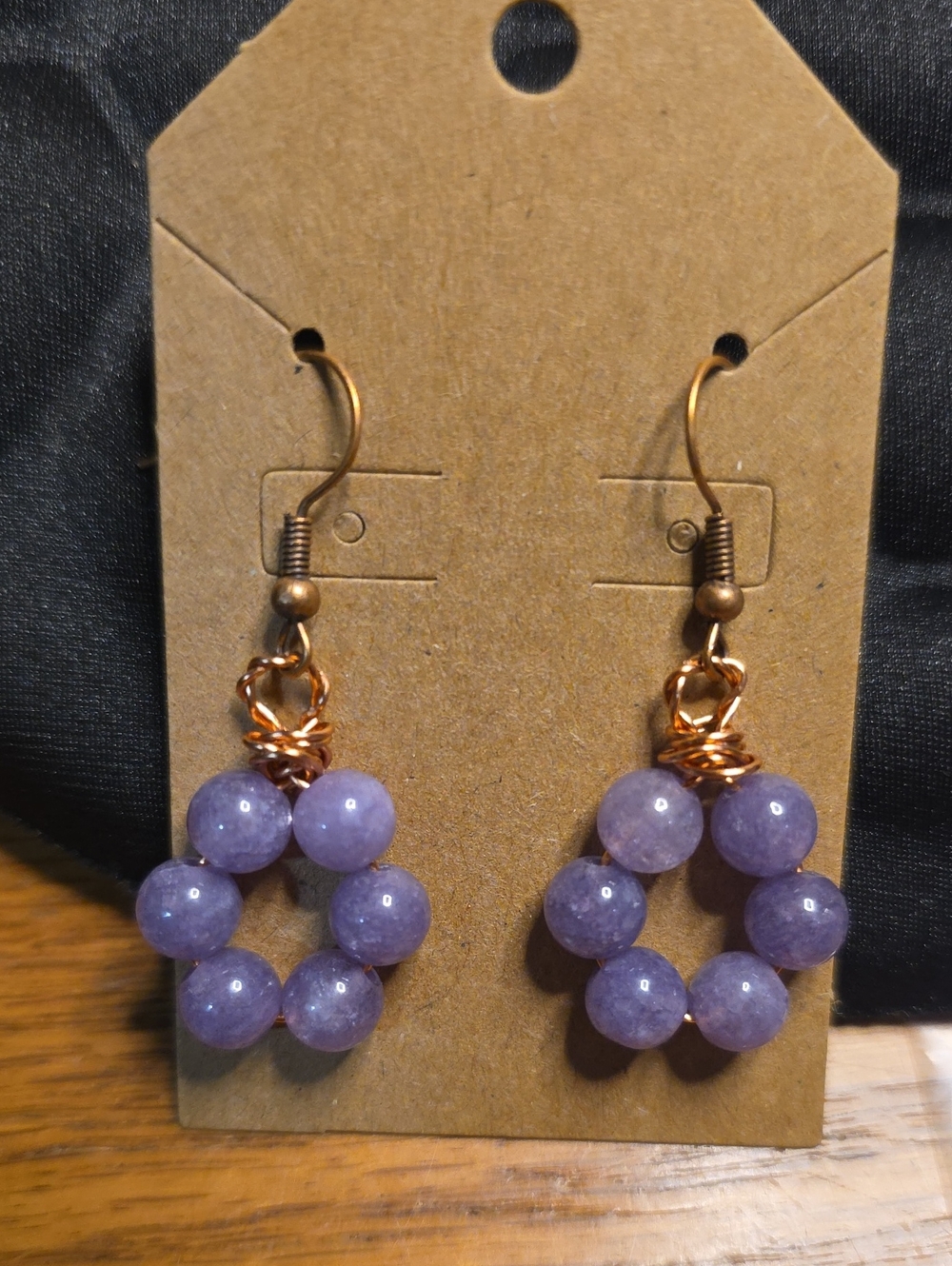 Handmade Amethyst Lavender Bead Hoop Drop Earrings